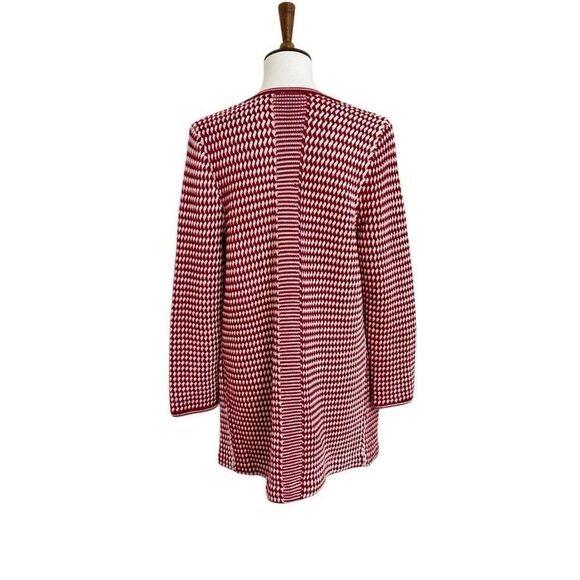 Talbots Pure Merino Wool Red & White Open Front Cardigan Size Large Petite - Picture 2 of 6